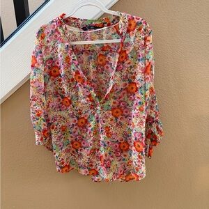 Zara Floral Blouse - Red and Pink